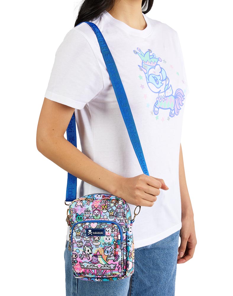 woman with cotton candy carnival mini crossbody