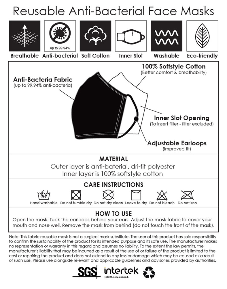Crystal Kingdom Reusable Mask (Adult Size) Care Instructions