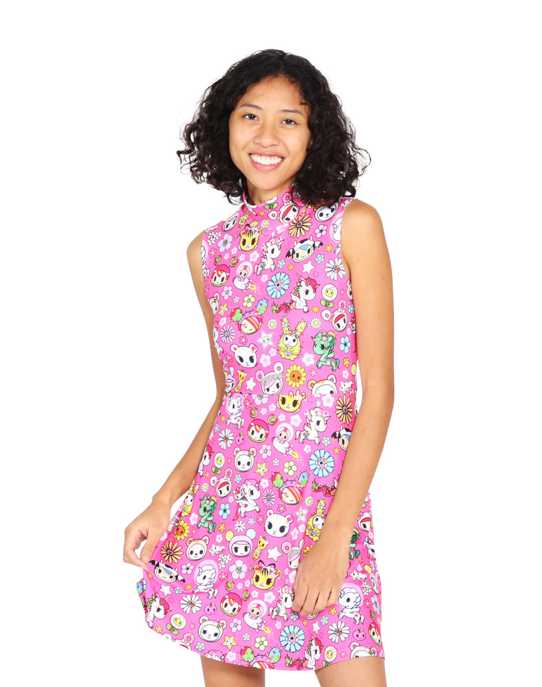 Super Bloom Mock Neck Skater Dress Front