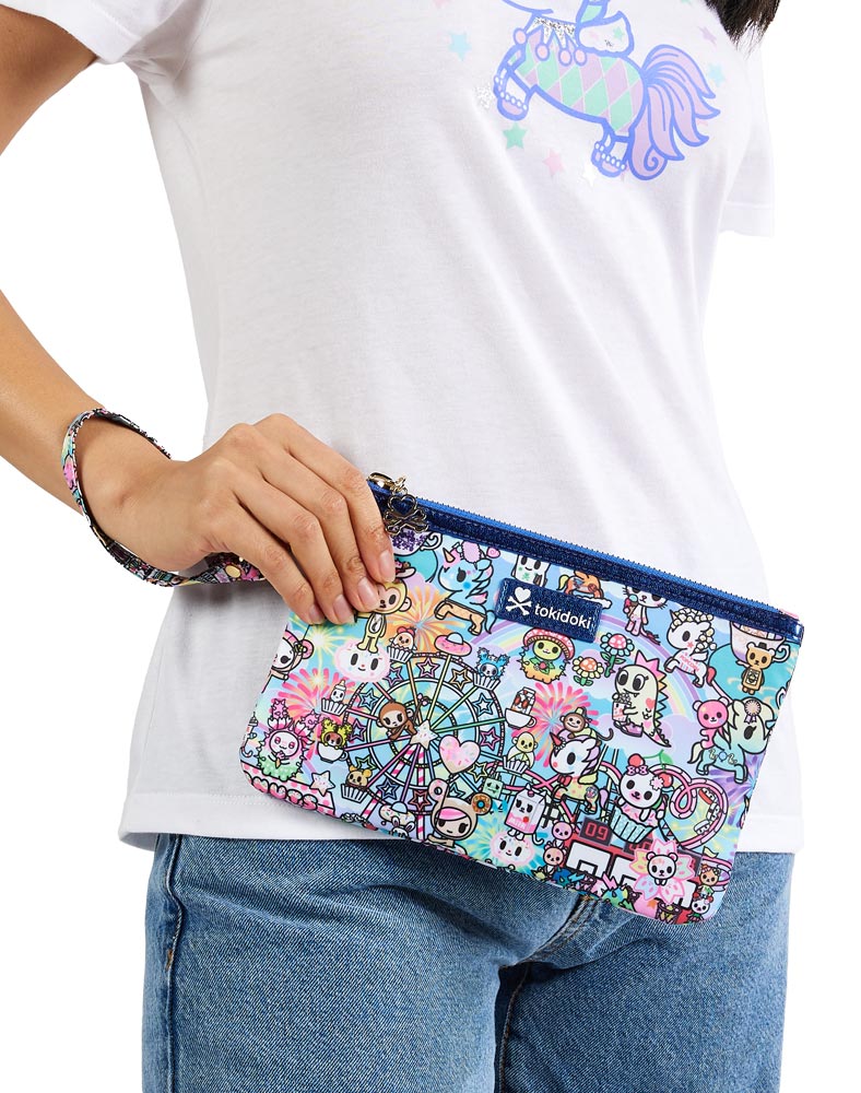 cotton candy carnival zip pouch wristlet on display
