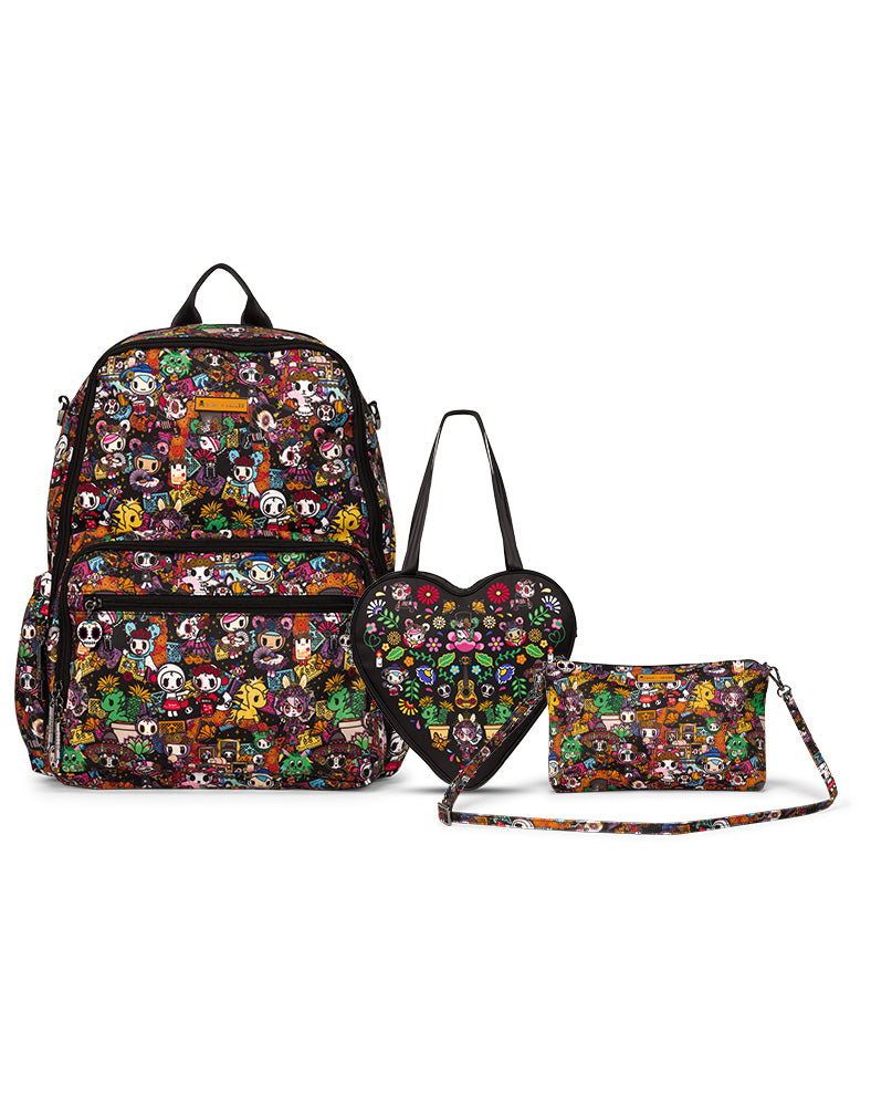 tokidoki x JuJuBe Zealous Backpack + Heart Tote + Be Quick Dia de los